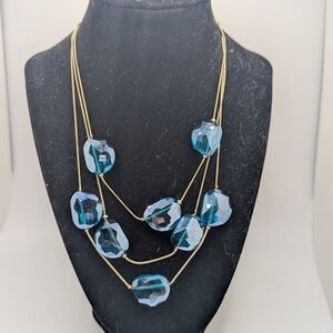 Elegant Multi strand Silver Tone and Glass Blue Necklace